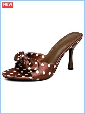 Women's Satin Polka Dot Bow Pointed Toe Stiletto Heel Slides Slip-On Mules